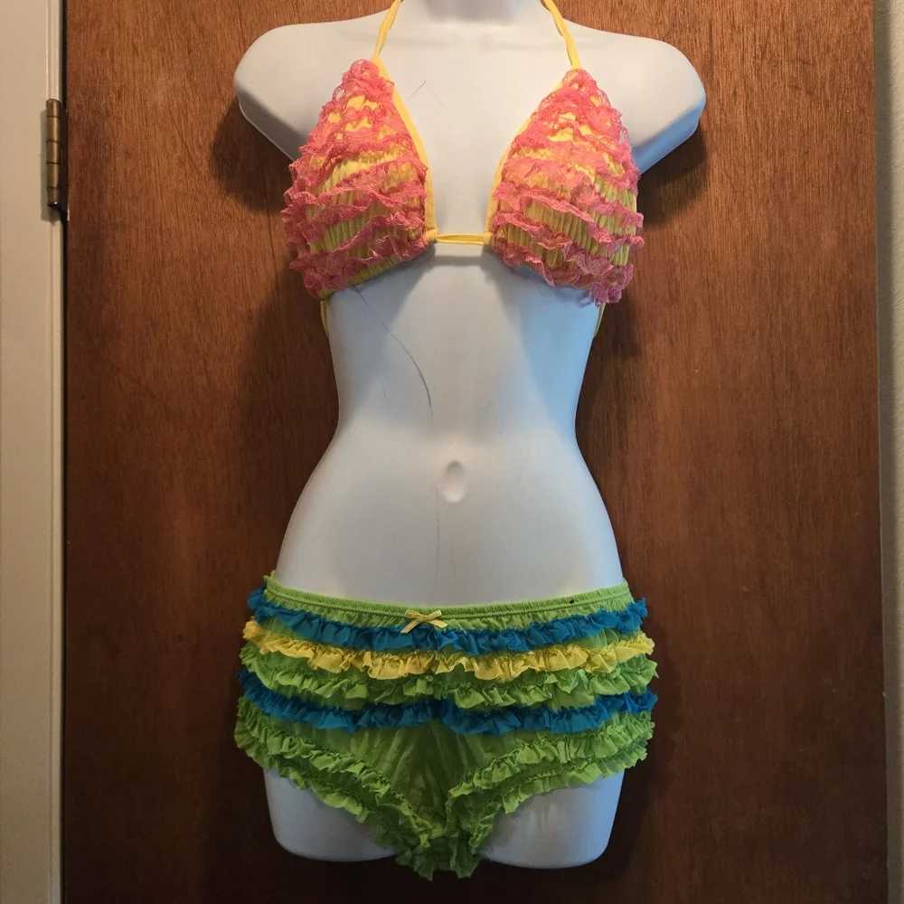 Joe Boxer rare ADORABLE lace sheer bikini set szM/L - Picture 2 of 8